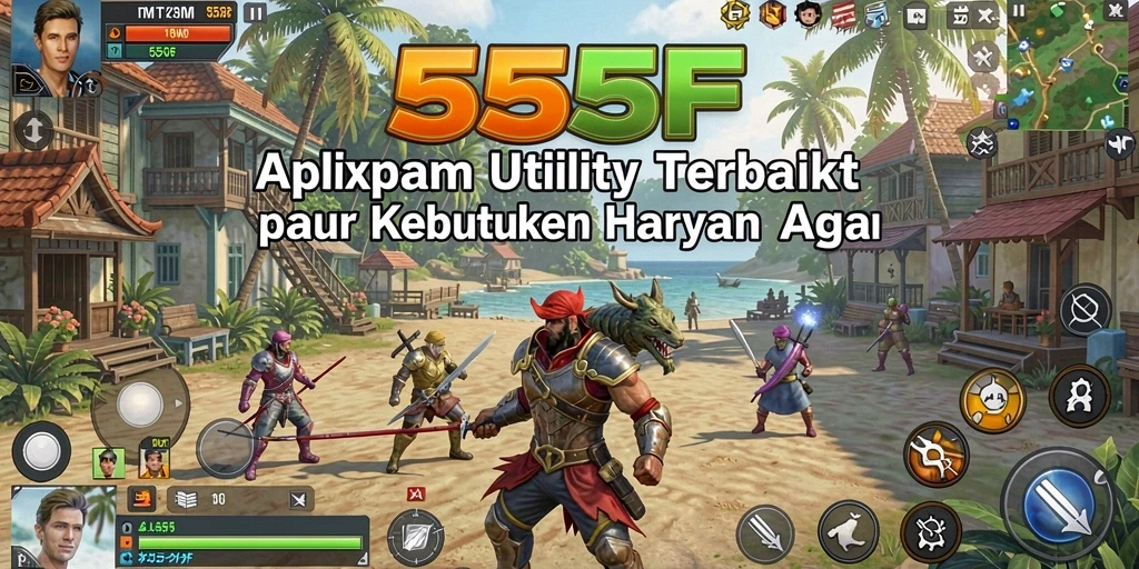 Tampilan utama 555F dengan fitur utilitas yang mudah diakses.