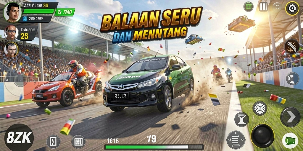 Tampilan permainan balap 8ZK yang memukau dengan grafik yang realistis.