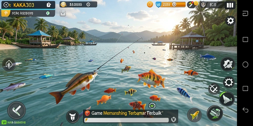 Tampilan gameplay realistik dalam <strong>KAKA303</strong> saat memancing ikan besar.